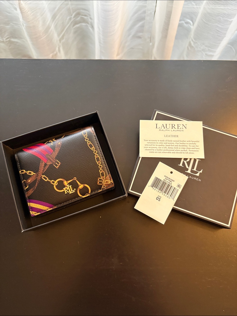 Lauren Ralph Lauren Black Chain-Print Leather Wallet